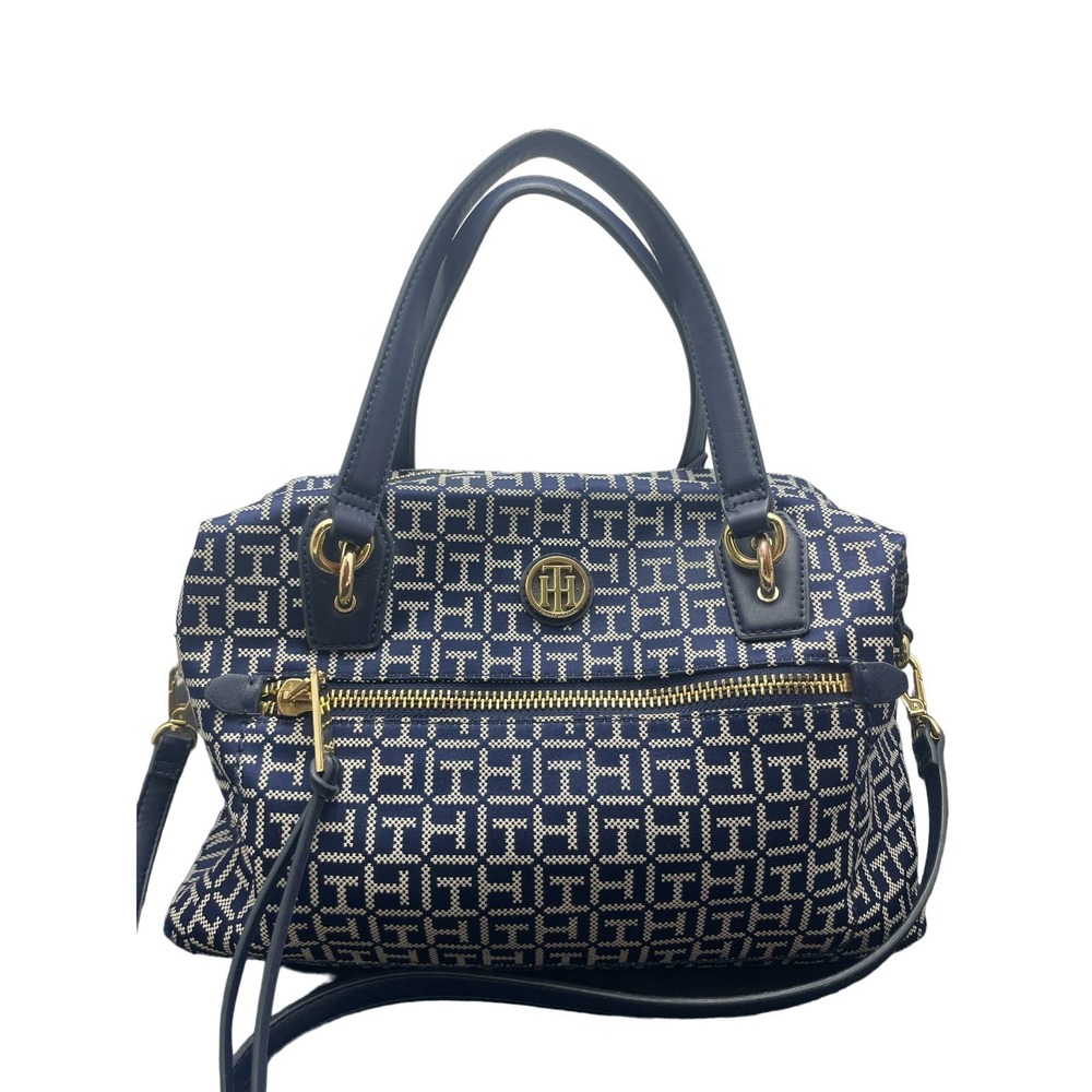 Tommy Hilfiger Navy and White Monogram Crossbody Shoulder Bag